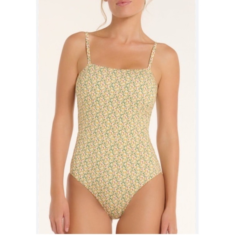 HERMOZA Maddy Scoop Neck One Piece Swimsuit 8 Yellow Ditzy Floral Bathing Suit